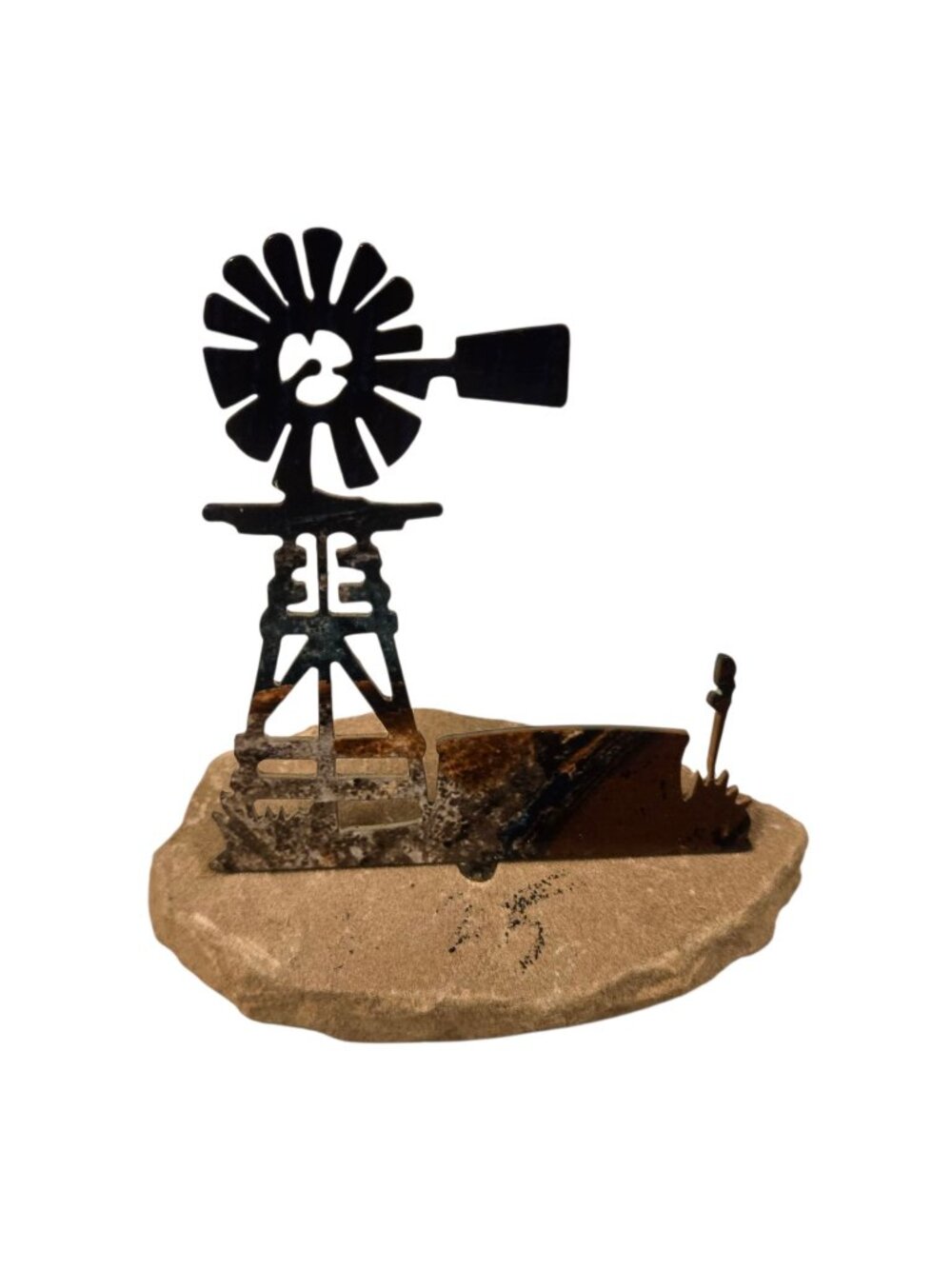 Metal Windmill Rock Paperweight 5 inch Statue Country Decor